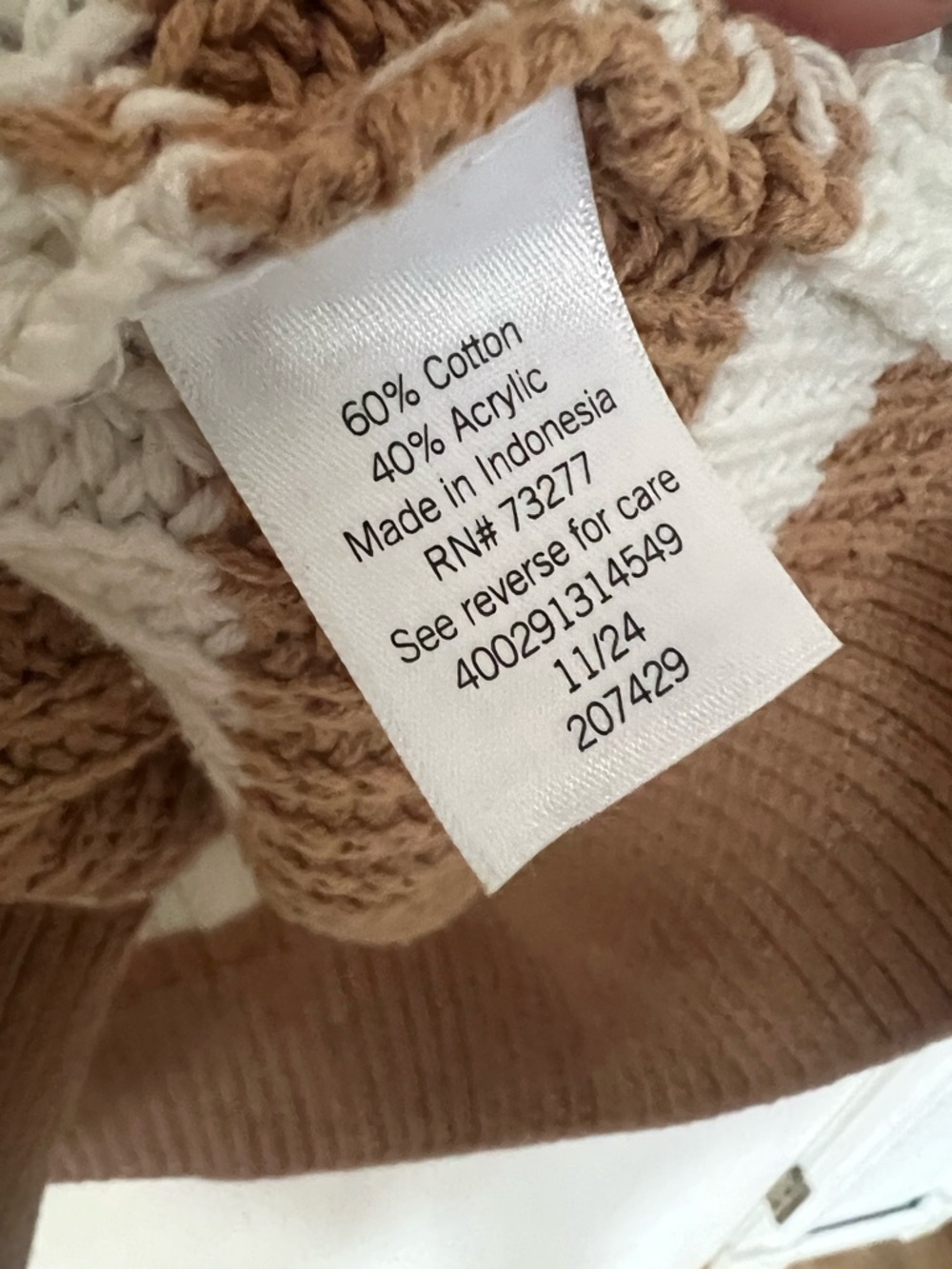 Two-Tone Camel Tan / Brown & Ivory Knit Sweater tank top, P Large, EUC, like new - Picture 4 of 8